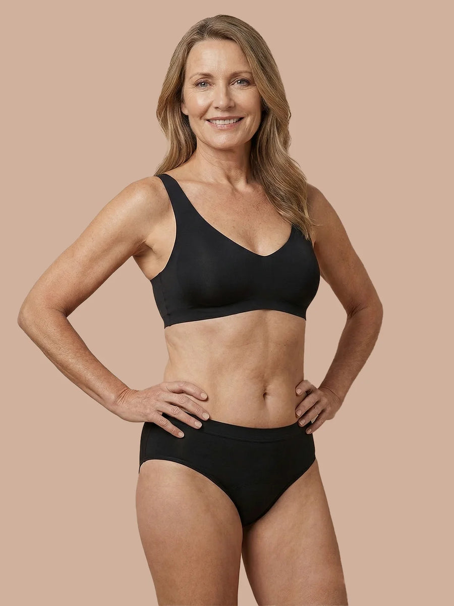 Nahtloser Slip | Leichter Urinverlust | Ultraweich & nahtlos | 100% auslaufsicher & Bio-Baumwolle | Schwarz