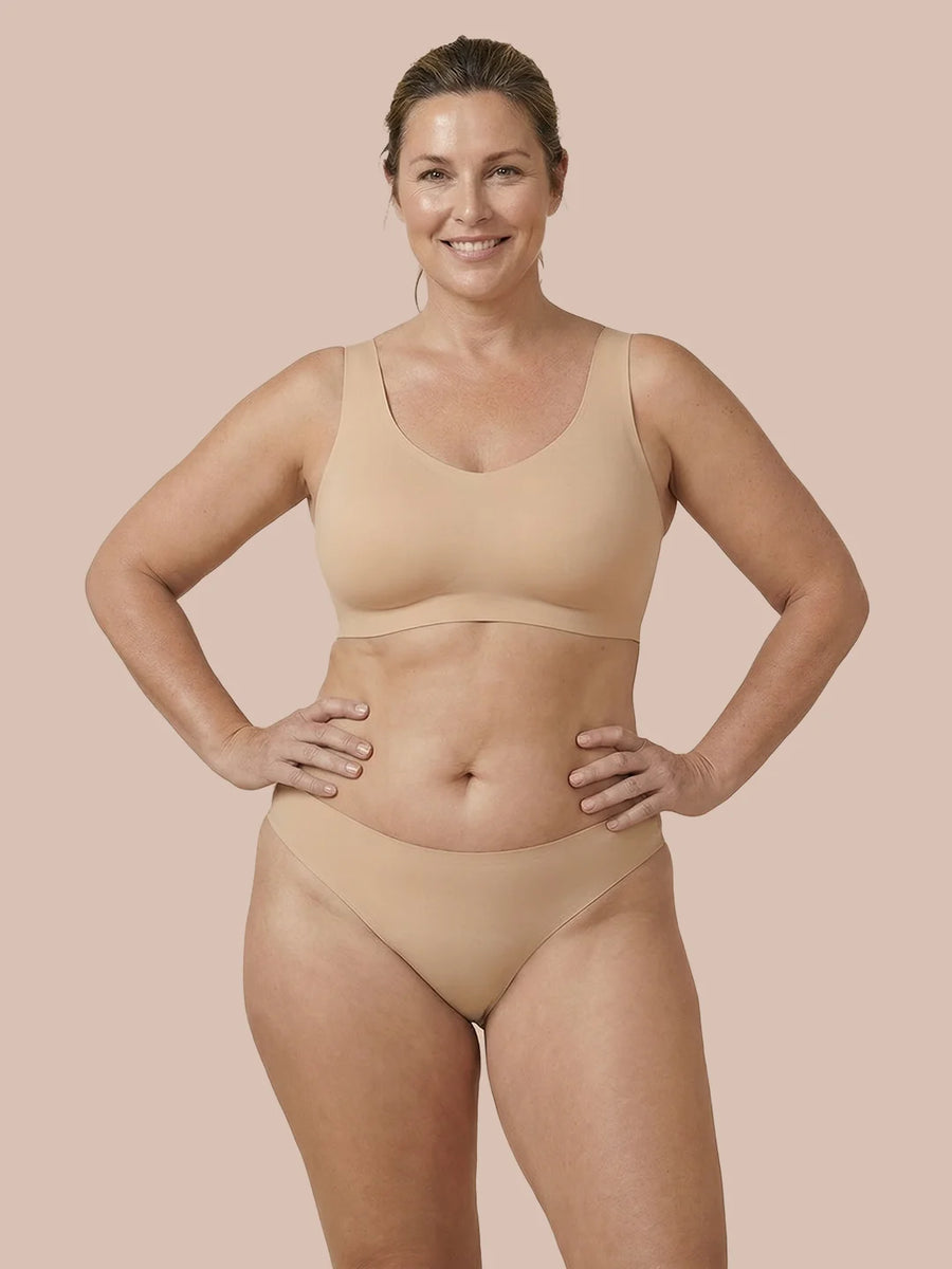 Nahtloser Brazilian | leichter Urinverlust | Ultraweich & nahtlos | 100% auslaufsicher & Bio-Baumwolle | Apricot