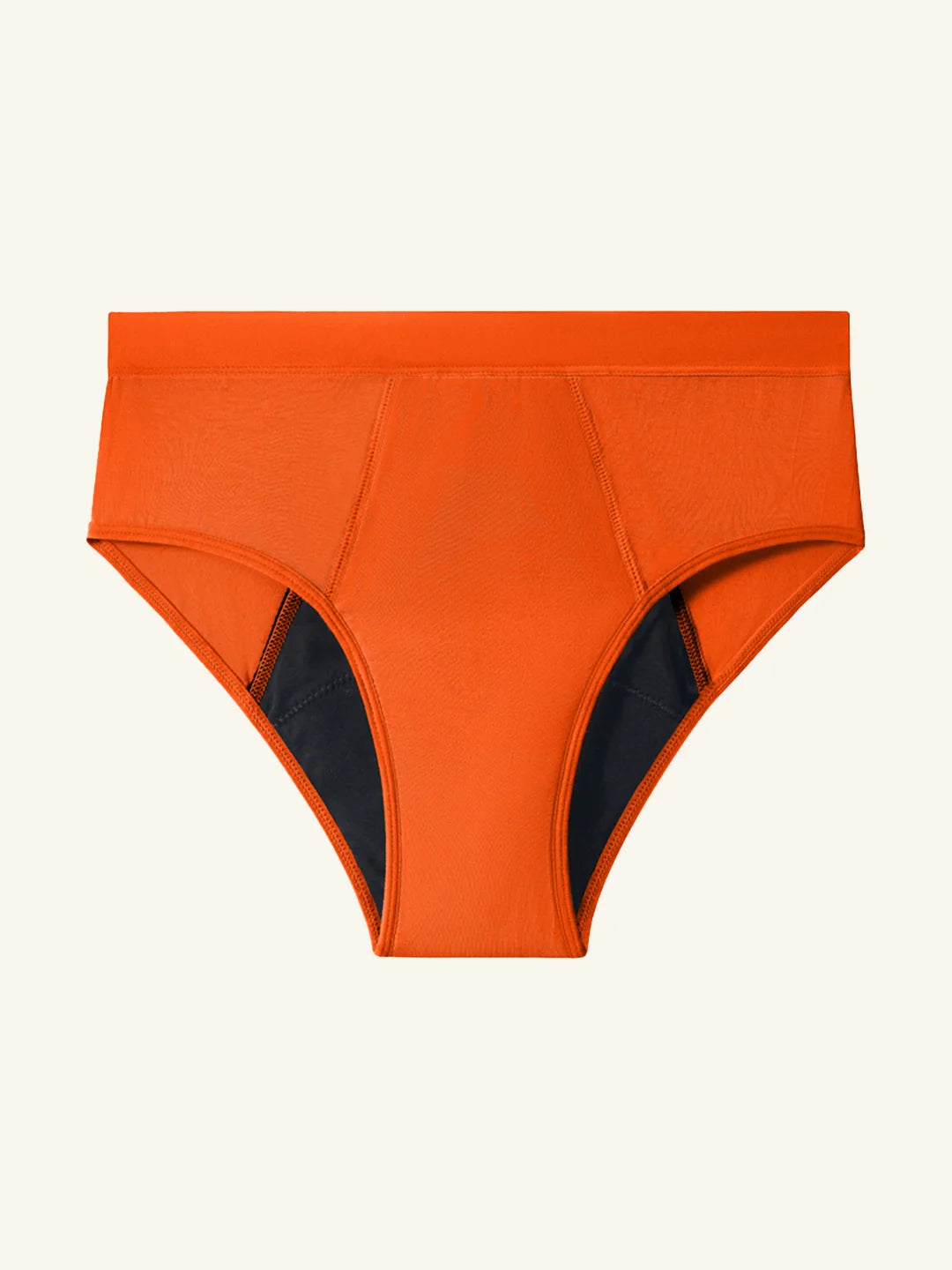 Menstruatie ondergoed oranje, losse invisible hugger in vooraanzicht tegen een lichte achtergrond