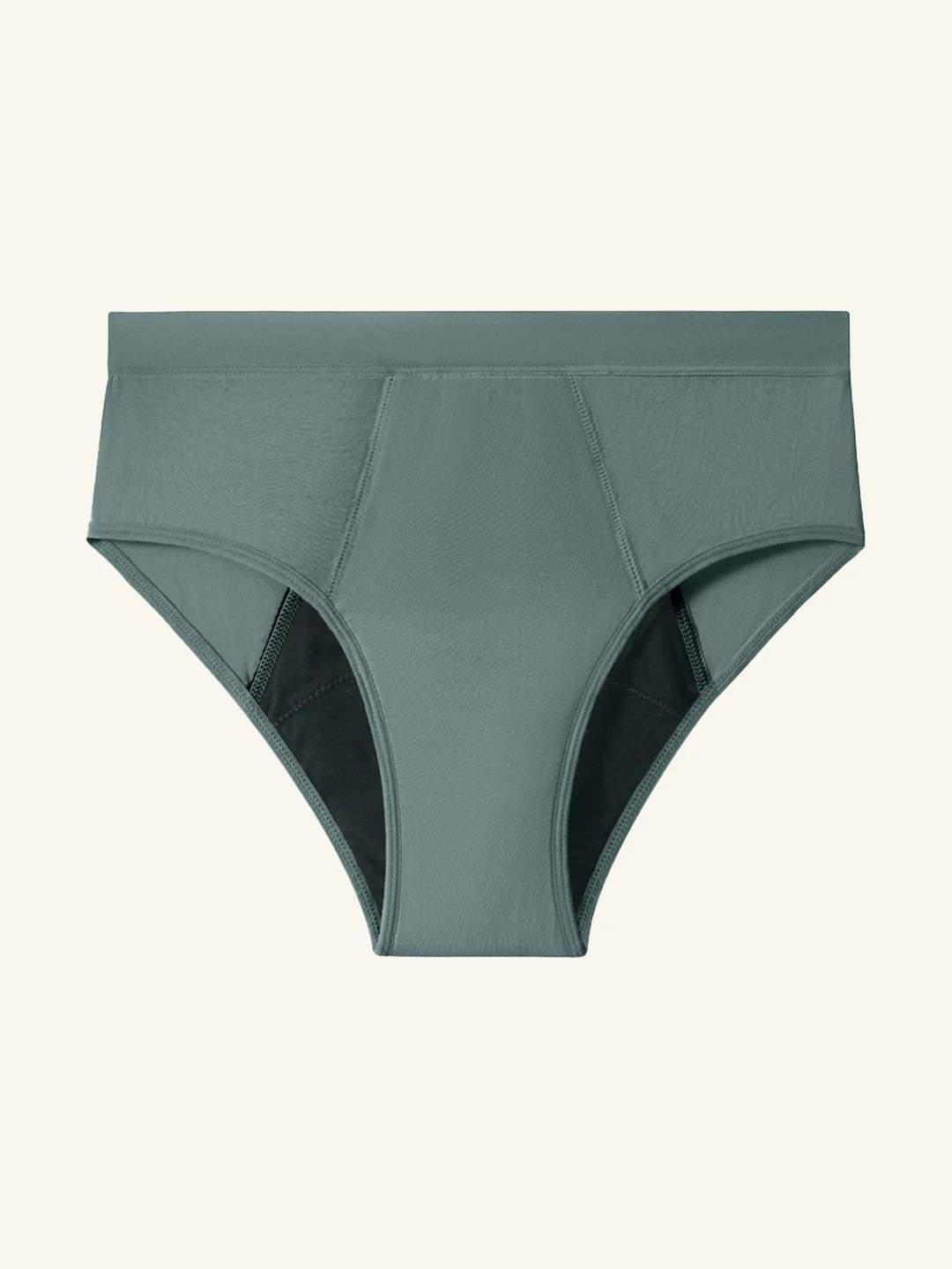 Menstruatie ondergoed groen, losse invisible hugger in vooraanzicht tegen een lichte achtergrond