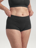 Incontinentie Boxershort Brief zwart, detail van de brede tailleband