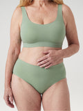 High Waist Brief groen, detail van de naadloze, gebonden bovenrand