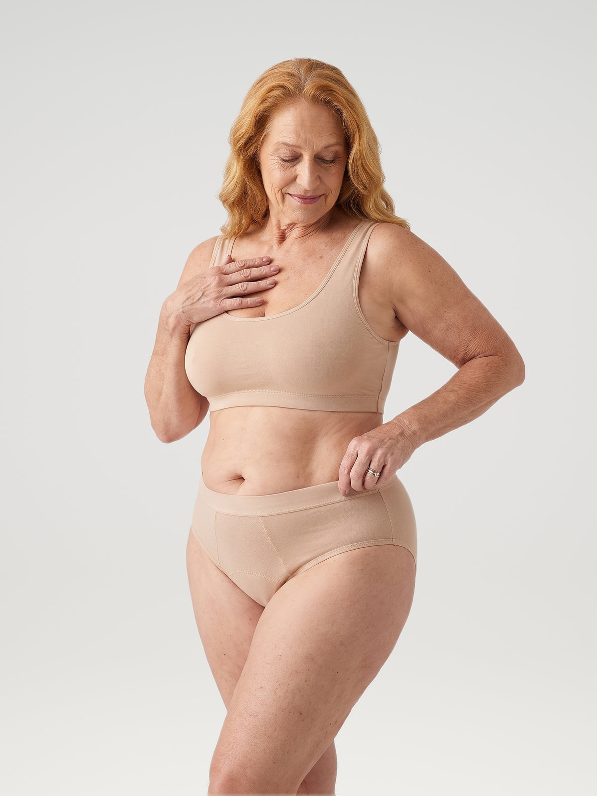 Naadloze Brief apricot, detail van de brede tailleband